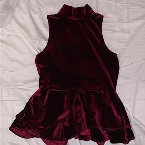 Ronny Kobo red velvet peplum top size XS